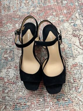 ANTONIO MELANI Black Suede Ankle-Strap Block Heels